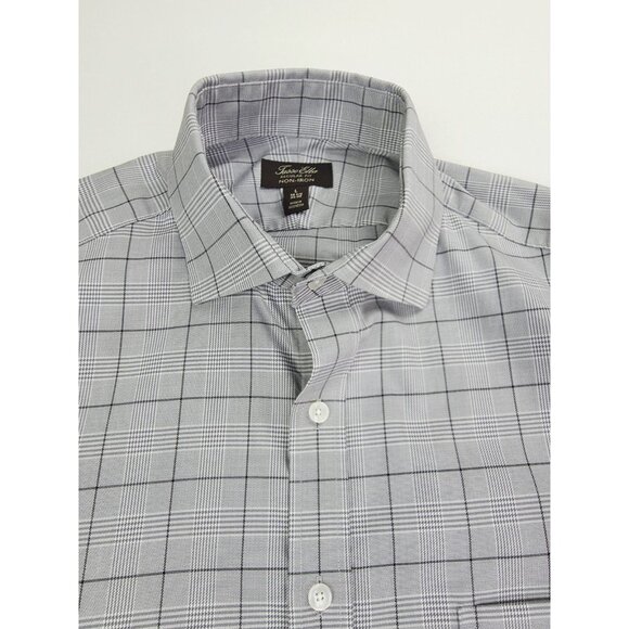 Tasso Elba Regular Fit Non Iron Size Large 16.5 34-35 Gray Check French Cuff - Picture 1 of 10